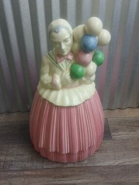 Pottery Guild Vintage Woman Figurine with Balloons - Pink & Cream